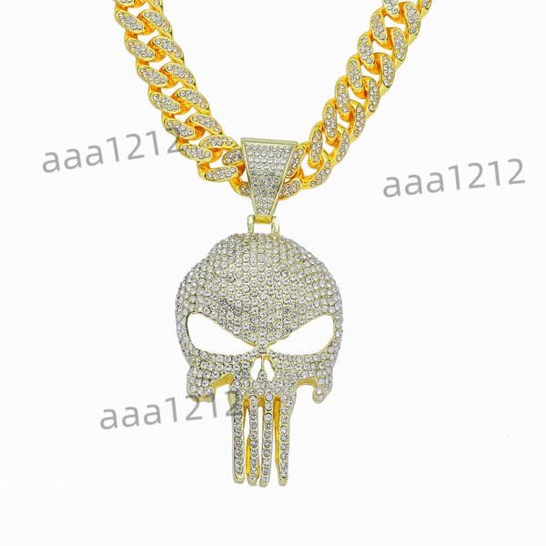 Fashion Skull Pendant From Europe and America 13mm Cuban Chain with Full Diamonds and Hip Hop Design Jewelry