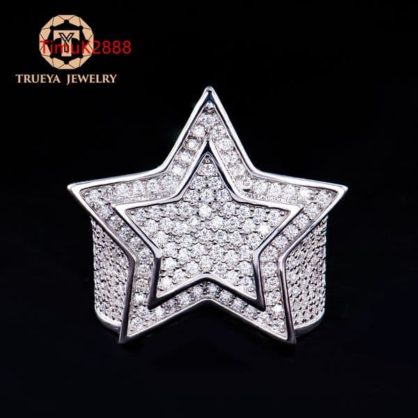 Factory Customized Luxury Mens Sterling Silver 925 Fine Jewelry Star Shape Iced Out Diamond Mossanite Moissanite Hip Hop Ring