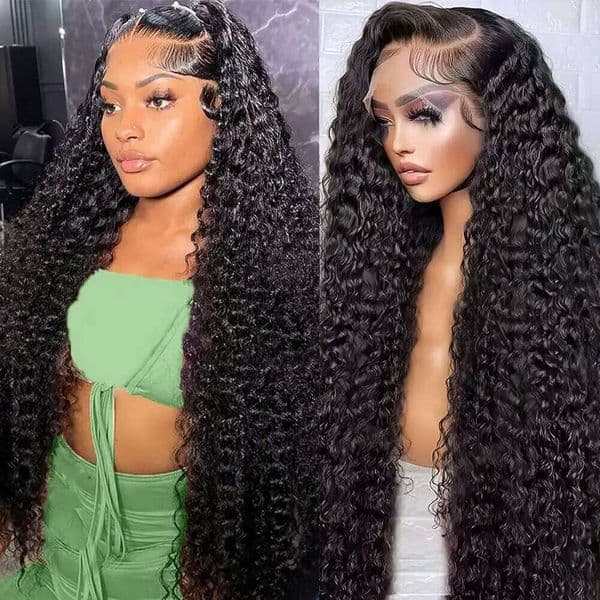 HD Transparent Deep Wave Lace Frontal 13X6 Pre Plucked Bleached Knots Wigs 32 36 40 Inch Lace Wig Human Hair Xiusiyuan2510