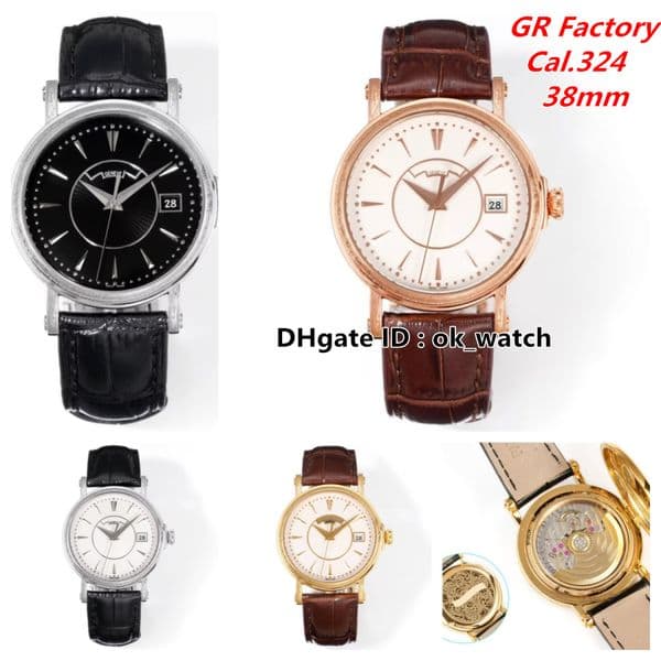 GR Factory 38mm White Dial Cal.324 Movement Automatic Mens Watch 5153R-001 5153 Rose Gold Case Brown Leather Date Display Sapphire Top Quality Gents Wristwatches