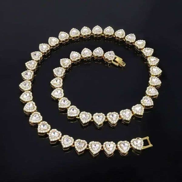 Shiny Heart Rhinestone CZ Fashion Rock Party Jewelry 45CM New Hip Hop Tennis Chain Bracelet Necklace