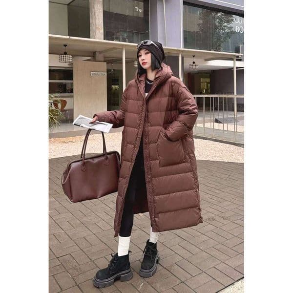 Winter Long Hooded Knee Length Women White Duck Down Thickening Parker Outwear Female Big Pocket Warm Quilted Jacket