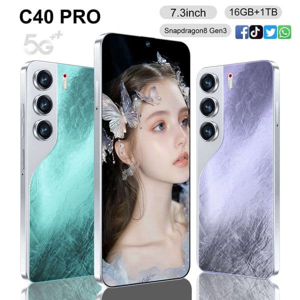 HD Display Mobile Phone Phone C40 Pro Perforated 7.3Inch Large Screen Android 14 Hot-Selling New True 4G Smartphone