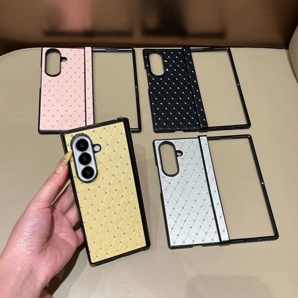 For Samsung Galaxy Z Fold 7 6 5 4 3 5G Bling Dia Starry Sky Hinge Central Axis Protective Phone Leather Case Cover