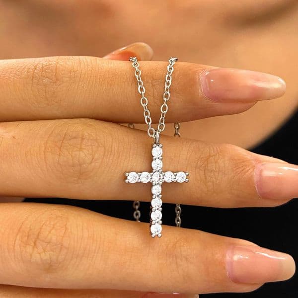 Micro Inlaid Zircon Pendant Creative Personality Virgin Mary Cross Necklace for Women Collarbone Chain
