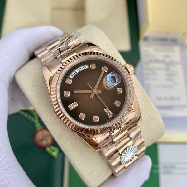 Top quality men's watches 118138 118139 automatic mechanical women's watch DAY-DATE 904L rose gold luminous stainless steel waterproof Wristwatches with box
