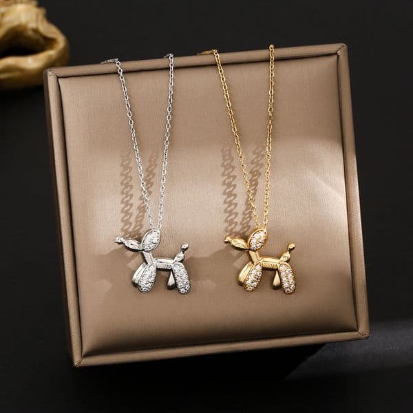 Exquisite Zircon Micro-inlaid Balloon Dog Necklace for Women, Light Niche Design, Minimalist Style Collarbone Chain, High-end Versatile Choker