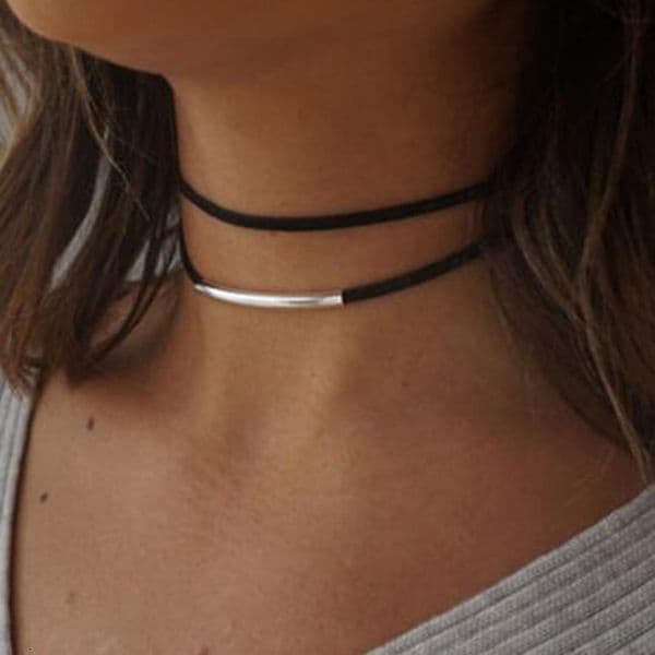 Hot Selling Double Layer Short Choker Metal Tube Gothic Style Black Necklace for Women
