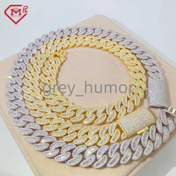 Miami Cuban Link 16mm 18mm Moissanite Diamond Hip Hop Jewelry S925 Sterling Silver Vvs Baguette Moissanite Cuban Chain