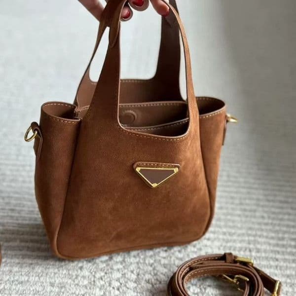 PAADR Free Shipping Suede Retro Mini Vegetable Basket Real Frosted Leather Bucket Designer Bag Women Luxury Coffee Crossbody Bags