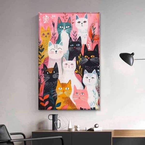 1 Piece Fun Cat Canvas Wall 27.6x 39.4inch HD Print, Modern Art Decor Frame, Large Size Home Decor, Suitable for Living Room, Bedroom, Kitchen, Bathroom -