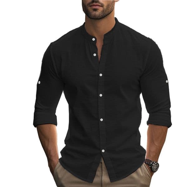 2025 Autumn Amazon Men's Men's Fashion European And American Long Sleeve Stand Collar Plus Size Polo Designer Shirt Slim Fit Designer Hoodie Casual Cotton Shirt