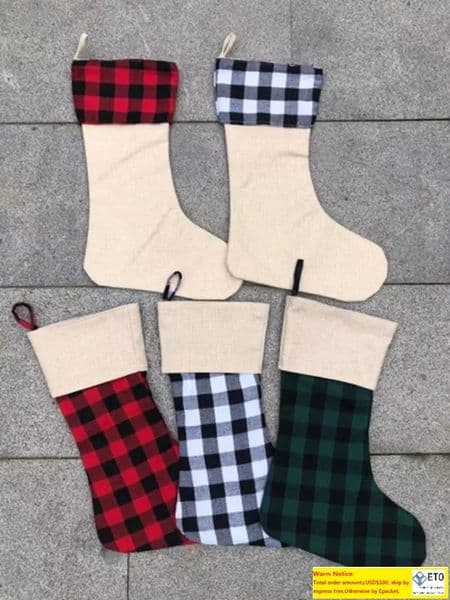 Plaid Christmas Stocking Cotton Buffalo Flannel Black Christmas Stockings Christmas Decor Poly Sublimation Blanks Santa Stockings LL