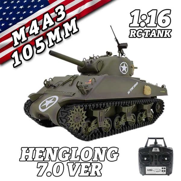 116 Henglong US M4a3 Sherman Electric Remote Control Tank Telescopic Barrel Military Model Adults Children RC Toy L251008g02z