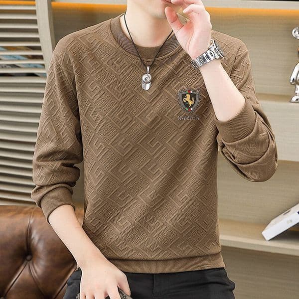 Neck Sweatshirt For Men Autumn And Designer Shirt Winter Fleece-lined Thickened Long-sleeve Loose Fit Slimming Shirt Trendy Designer Hoodie Youth Base Shirt