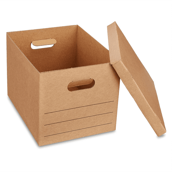 30-pack of brown moving boxes with handles and lids