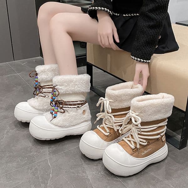 Autumn and Winter Fashion Sheepskin Snow Boots Cotton Designer Shoes Women s Luxury Spicy Girl snow boots New Thick soled Warm Cotton Boots