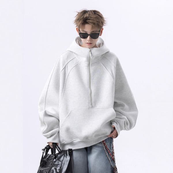 American Designer Hoodie High Street Hooded Half-zip Sweatshirt For Men Spring And Autumn Textured Design Loose Designer Shirt Casual Hoodie Jacket Top