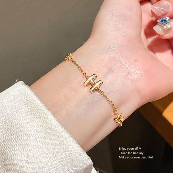 Chic Gold - Toned Bracelet With Geometric Bar Charms Dainty Chain Daily Sophisticated For Her Minimalist And Stylish Accessory Boutique Gift
