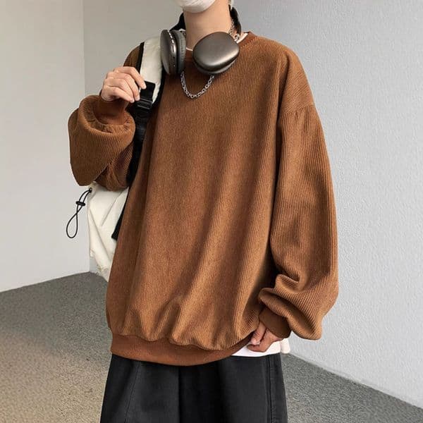 Corduroy Heavyweight Sweatshirt Men's Spring And Autumn Oversize Loose Clothing American Designer Hoodie Retro Designer Shirt Large Size Crew Neck Jacket