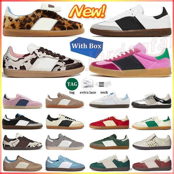 addisas Casual Shoes Leopard Sneakers Men Women Black White Gum Sky Blue Beige Dark Pink Navy Blue Trainers chaussure Classic Retro Shoes