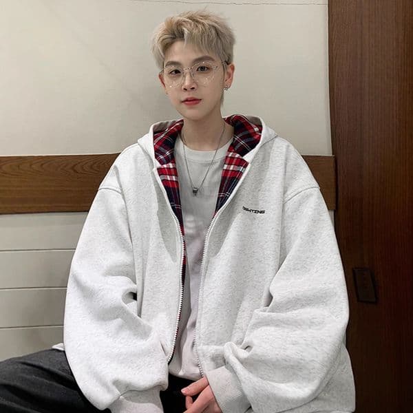 Designer Shirt Plaid Patchwork Cardigan Sweatshirt Designer Hoodie For Men New Loose Trendy Unisex Style Casual Heavyweight Hooded Jacket For Spring And Autumn