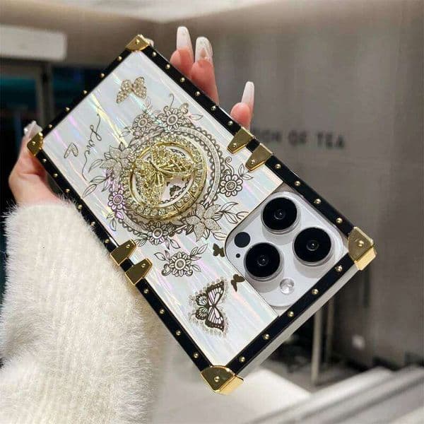 phone case Laser Shell Pattern Case For iPhone 16 15 Pro Max 14 13 12 11 Dia Butterfly Stand Holder Shockproof card Cover