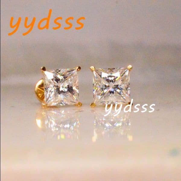 Moissanite Princess Cut Earring Studs S925 Silver Brling 1ct D Color Pass Diamond Test Moissanite Stud Earrings