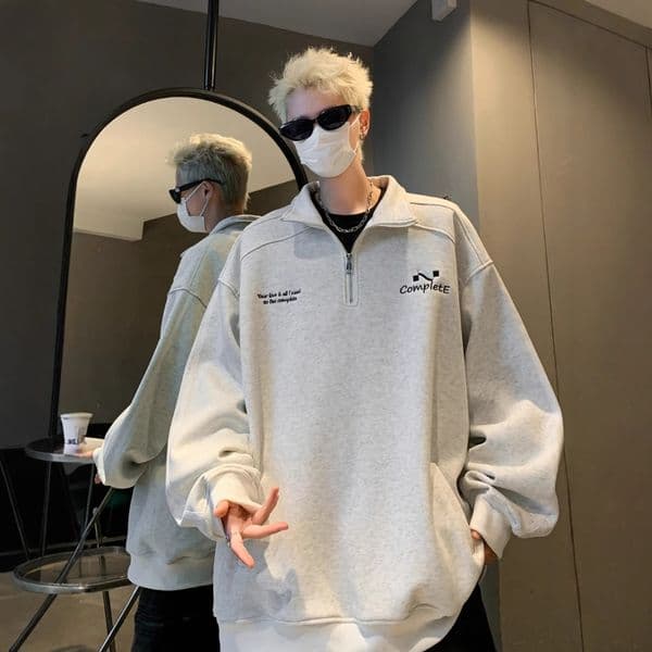 Sports Style Half-zip Polo Sweatshirt For Men Autumn Trendy Color-block High Street Designer Designer Shirt Hoodie Loose Casual Stand Collar Jacket