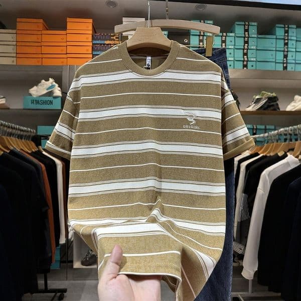 Trendy Summer New Men's Short Sleeve Classic Striped Color Designer Hoodie Block Versatile Crew Neck Top Designer Shirt Fashion Brand Casual Fashion Half Sleeve