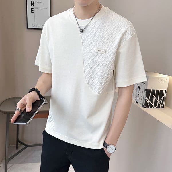 High-end Patchwork Short Sleeve Men's Designer Hoodie Ice Silk T-shirt 2025 Summer New Loose Solona Cool Round Neck Designer Shirt Half Sleeve