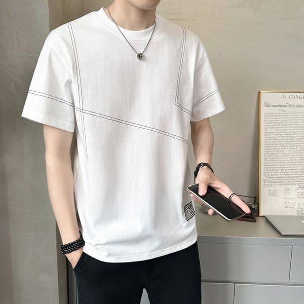 Ice Silk Feel Mercerized Cotton Short Sleeve T-shirt Men's Summer 2025 New Designer Hoodie Trendy Brand Embroidered Designer Shirt Half Sleeve Tee Men's Pure Cotton