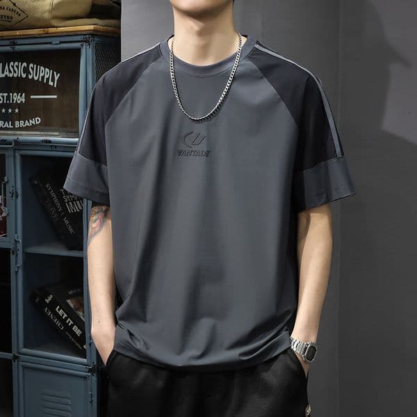 Summer Thin Ice Silk Short Sleeve T-shirt For Men Sports 2025 New Designer Hoodie Quick-dry Designer Shirt Half Sleeve Ins Trendy Brand Color-block Loose Fit Tee