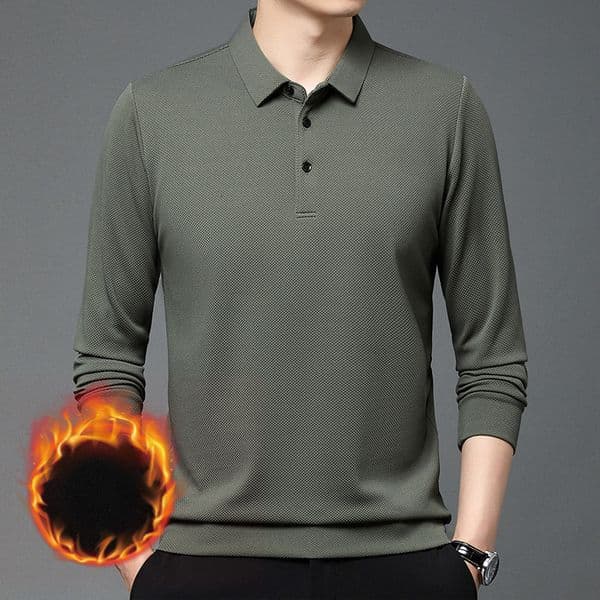 Designer Shirt Winter Men's Fleece-lined Thickened Warm Turn-down Collar T-shirt Long Designer Hoodie Sleeve Polo Shirt Solid Color Middle-aged Dad's Base Shirt