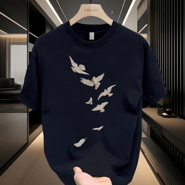 100% Cotton Men's T-shirt Short Sleeve Personalized Print Designer Shirt Round Neck Summer Loose Fit Versatile New Trendy Designer Hoodie Brand Casual Top