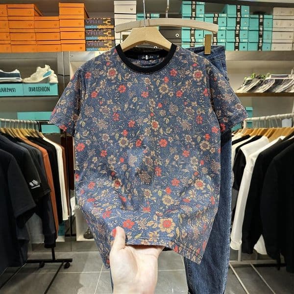 2025 Summer New Men's Floral Designer Hoodie Short Sleeve T-shirt Fashion Personality Print Round Designer Shirt Neck Versatile T-shirt Half Sleeve Top
