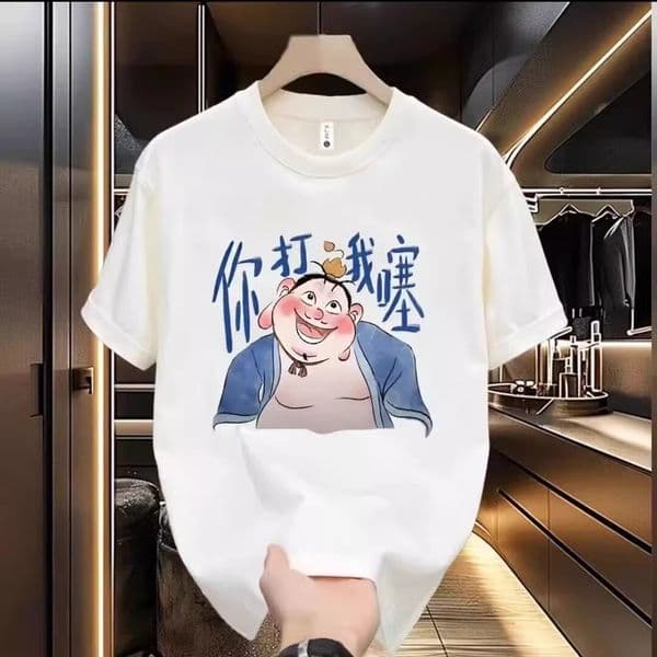 Plus Size 150kg Fun Taiyi Real Designer Hoodie Print Short Sleeve T-shirt Unisex Summer National Trend Cartoon Nezha Pure Designer Shirt Cotton Top