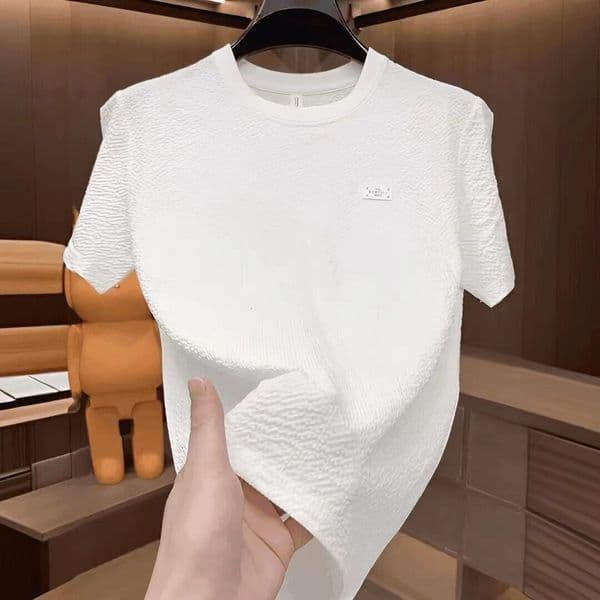 Designer Summer Bubble Gauze Textured Designer Hoodie Embroidered Logo Round Neck Men's Short Designer Shirt Sleeve T-shirt Versatile Light Luxury