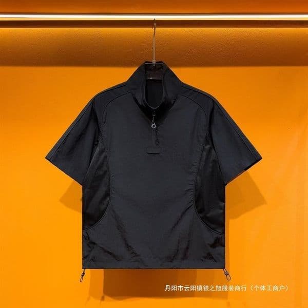 Short Sleeve T-shirt For Men Summer Style Designer Hoodie Stand Collar Pullover Quick-dry Loose Fit Color Designer Shirt Block Half-open Black Youth Fashion