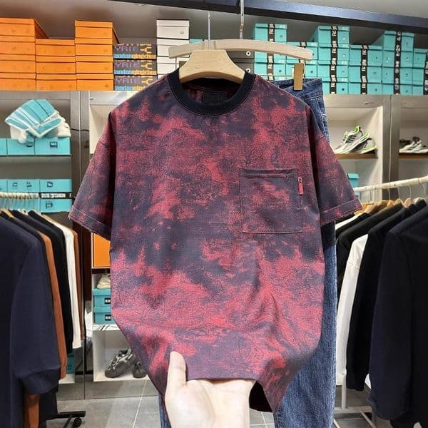 American Designer Hoodie Retro Tie-dye Short Sleeve T-shirt For Men Designer Shirt Summer New Harajuku Style Half Sleeve Top Loose Thin Cool T-shirt