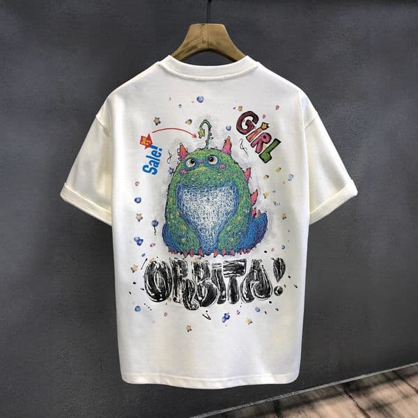 Designer Style Silk Screen Designer Shirt Graffiti Trendy Brand Short Sleeve T-shirt For Men 2025 New Loose American Style Designer Hoodie Half Sleeve Tee