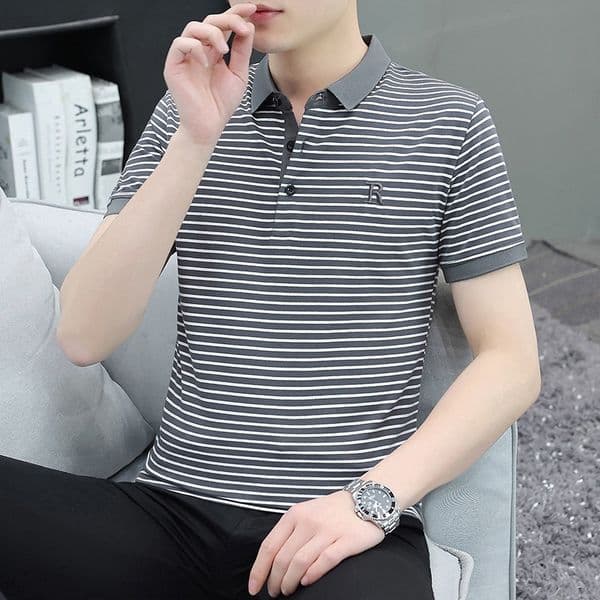 2025 Summer New Designer Hoodie Men's Short Sleeve Turn-down Collar Polo Shirt Designer Shirt Pure Cotton High-end Trendy Brand Casual Striped Collar Top