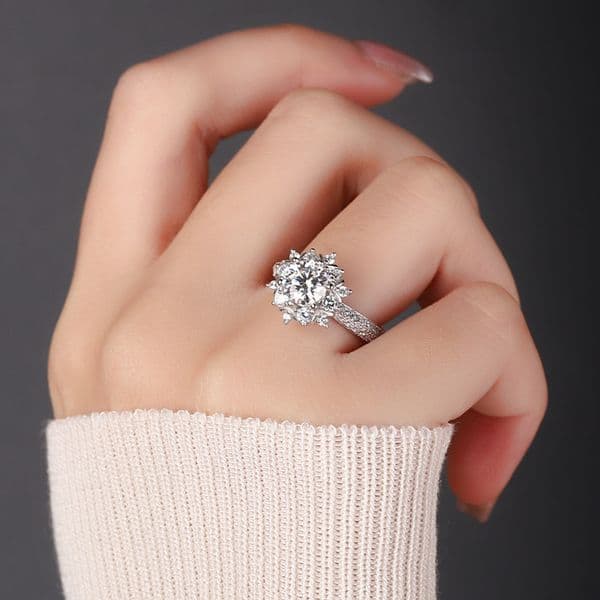 925 sterling silver moissanite diamond ring snowflake 1ct women's wedding gift designer ring engagement ring lab grown diamond ring