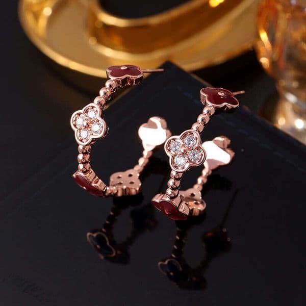 designer bracelet New Style Small C Hoop with Colorful Zircon Inlay Four-Leaf Flower Earrings