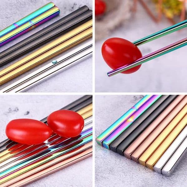 Stainless Steel Chopsticks Square Anti Scalding chopsticks Titanium Plating Gold Rainbow Black