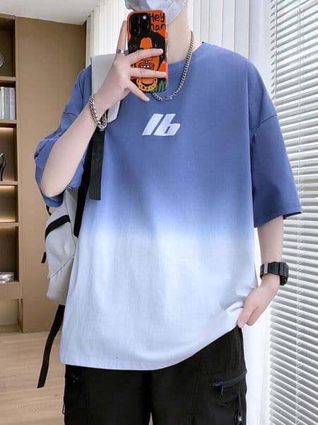 Heavy Gradient Ice Silk Cotton Short Sleeve T-shirt For Men Summer New Designer Hoodie Half Sleeve Trendy Cool Handsome Designer Shirt Youth Top
