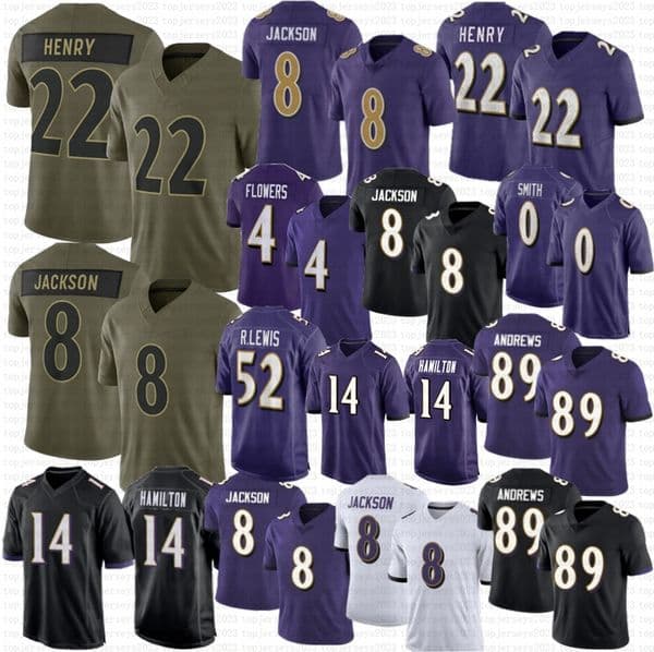 Derrick Henry Lamar Jackson Football Jersey Roquan Smith Zay Flowers Hamilton Andrews Ray Lewis Ed Reed Bateman Wiggins Starks