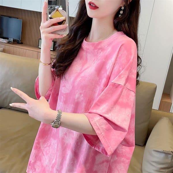 Mid-length Bottoms Missing Short-sleeved T-shirt Women Loose Plus Size Designer Hoodie Summer New Designer Shirt Tie-dye Casual Design Fat Sister Tide