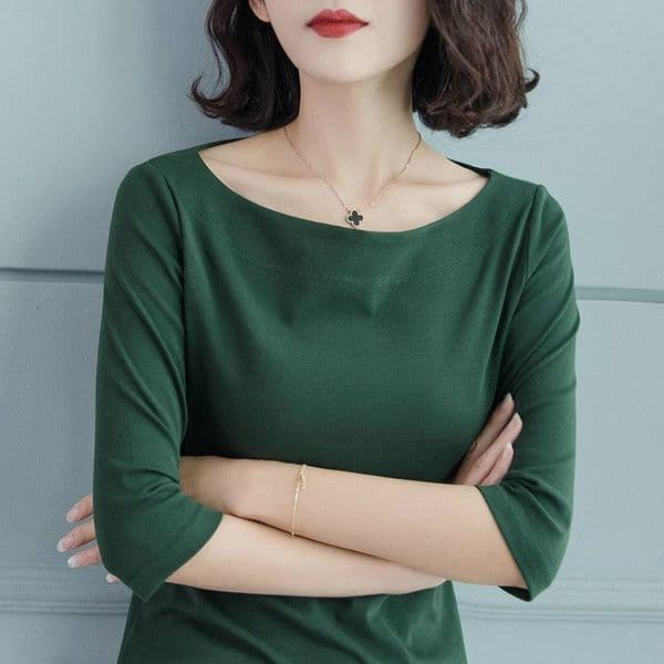 2025 New Spring Summer Designer Shirt Off-shoulder Mid-sleeve Top Off-shoulder Designer Hoodie Shirt Women Slim Fit Five-sleeve Base Shirt