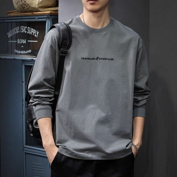 2025 Spring Heavyweight Pure Cotton Inner Wear Long Sleeve Designer Hoodie T-shirt Men's Thin Top Sweatshirt Spring And Designer Shirt Autumn New Loose Base Shirt